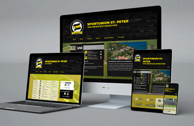 WEBgarten - Webdesign - Braunau | Darstellung von Responsive Webdesign am Beispiel der Website „Sportunion St. Peter“, die optimiert auf einem Monitor, Laptop, Tablet und Smartphone angezeigt wird.