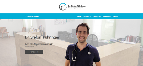 WEBgarten - Webdesign - Braunau | Referenz Webseite Dr. Stefan Pühringer, Arzt für Allgemeinmedizin, mit Portrait des Arztes in der Ordination.