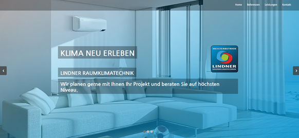 WEBgarten - Webdesign - Braunau | Referenz Webseite von Lindner Raumklimatechnik in Obertrum mit einem hellen, klimatisierten Wohnzimmer-Design.